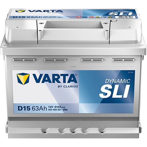 Startbatteri Varta Dynamic Sli D15 12v 63ah 610a, Baga - P654396 - abarth, alfa romeo, alpina, audi, bentley, bmw, chevrolet, chrysler, citroën, dacia