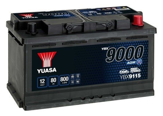 STARTBATTERI YUASA AGM YBX9115 12V 80AH 800A - P1051050 - alfa romeo, alpina, aston martin, audi, bentley, bmw, cadillac, chrysler, dodge, ferrari, fo