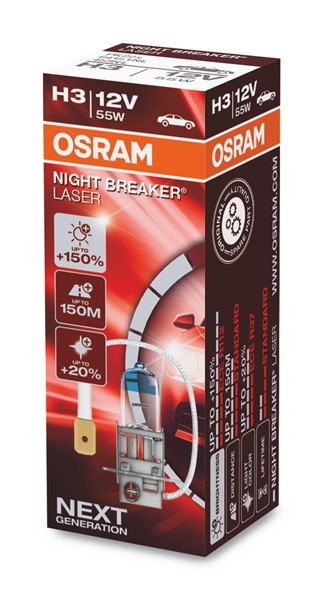 OSRAM Halogenlampa OSRAM NIGHT break LASER next gen H3 - P1047203 - abarth, alfa romeo, alpina, audi, bmw, byd, chevrolet, chrysler, citroën, daewoo,