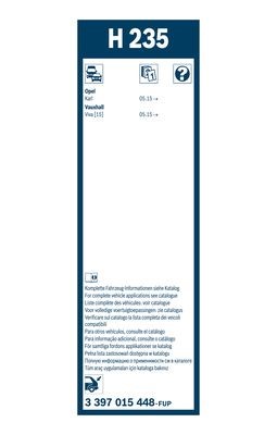 BOSCH Torkarblad, Bak Bak - P1202937 - opel karl, vauxhall viva - OE 95391371