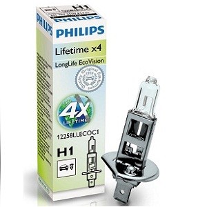 Halogenlampa PHILIPS LongLife EcoVision H1 P14,5s - P1239605 - maserati, bmw, rover, honda, land rover, volvo, subaru, alpina, iveco, saab, renault tr