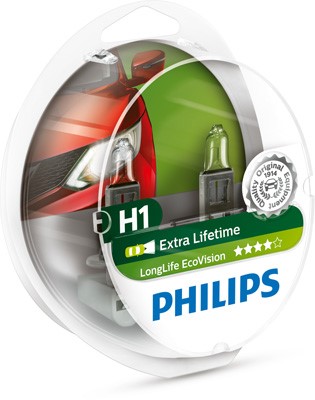 PHILIPS Halogenlampa PHILIPS LongLife EcoVision H1 P14 - P1239606 - maserati, bmw, rover, honda, land rover, volvo, subaru, alpina, iveco, saab, renau