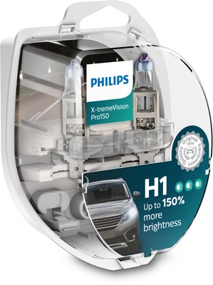 PHILIPS Halogenlampa PHILIPS X-tremeVision Pro150 H1 P - P1239615 - maserati, bmw, rover, honda, land rover, volvo, subaru, alpina, iveco, saab, renau