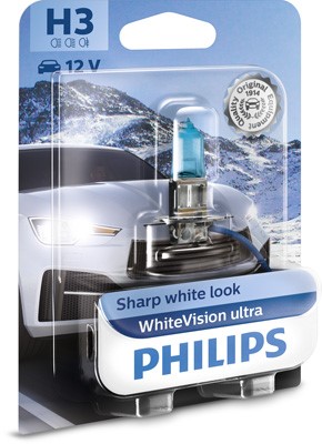 PHILIPS Halogenlampa PHILIPS WhiteVision ultra H3 PK22 - P1239626 - bmw, rover, honda, land rover, jeep, subaru, volvo, ssangyong, plymouth, alpina, s