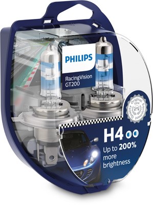 Halogenlampa PHILIPS RacingVision GT200 H4 P43t-38 - P1239635 - citroën, porsche, vw, mercedes-benz, audi - OE 000 544 9094, 000000 000374, 025816