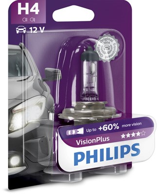 PHILIPS Halogenlampa PHILIPS VisionPlus H4 P43t-38 - P1239636 - citroën, porsche, vw, mercedes-benz, audi - OE 000 544 9094, 000000 000374, 025816