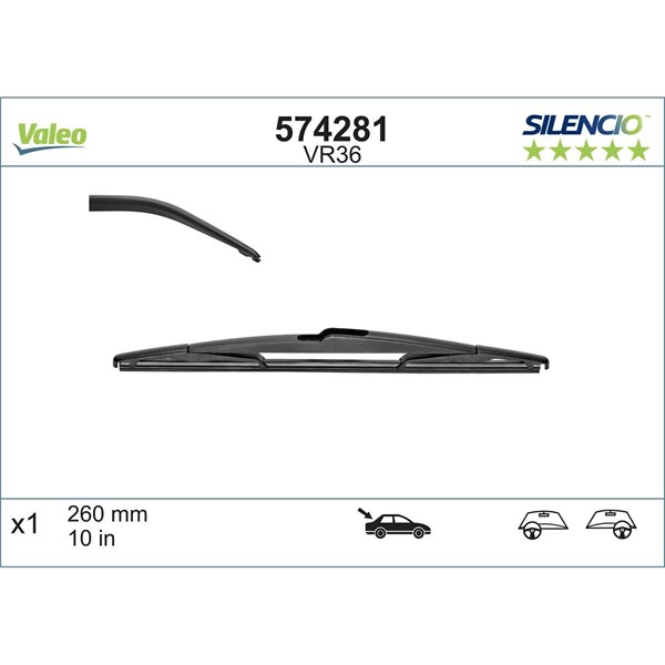 VALEO Torkarblad, Bak - P1258060 - renault, smart - OE 77 01 056 814, 7701056814, A 451 820 01 45