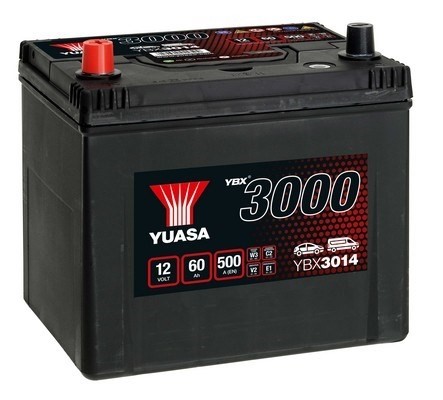 StartBatteri Yuasa YBX3014 12V 60Ah 500A - P1354640 - chevrolet, daewoo, dodge, honda, hummer, hyundai, kia, mazda, mitsubishi, nissan, proton, saab,