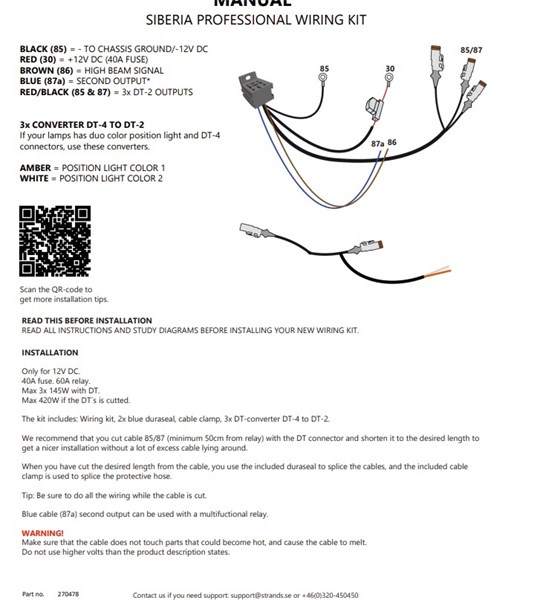 SWEDSTUFF Ledningssats till 3 Extraljus DT-2/DT-4 12V - P1359460 - 1359460