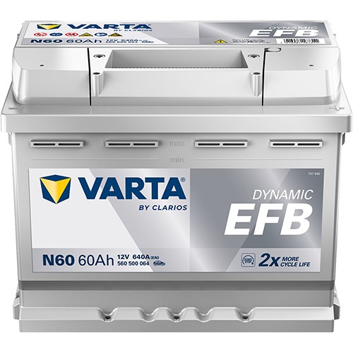 Startbatteri Varta Dynamic Efb N60 12v 60ah 640a, Baga - P1505541 - abarth, alfa romeo, audi, bmw, chevrolet, citroën, cupra, dacia, ds, fiat, ford, h