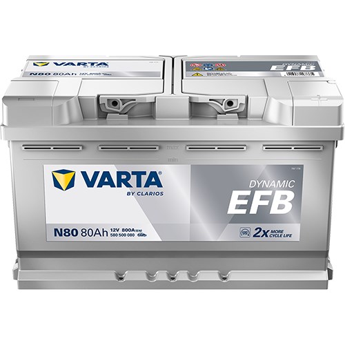 Startbatteri Varta Dynamic Efb N80 12v 80ah/800a, Baga - P1505550 - alfa romeo, audi, bmw, fiat, ford, hyundai, jeep, land rover, mini, nissan, opel,