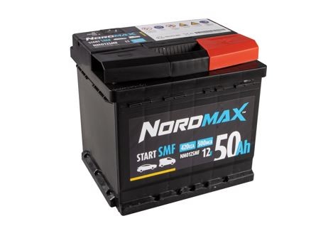 Startbatteri. Nordmax SMF 12V 50Ah 420A - P1505459 - abarth, alfa romeo, austin, bmw, chevrolet, citroën, dacia, daf, dfsk, fiat, ford, honda, hyund