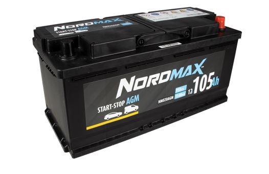 Startbatteri. Nordmax AGM 12V 105Ah 950A - P1505465 - alpina, audi, bentley, bmw, citroën, fiat, hyundai, iveco, jeep, mercedes-benz, opel, peugeot,