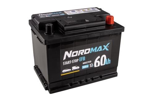 Startbatteri. Nordmax EFB 12V 60Ah 560A - P1505467 - abarth, alfa romeo, audi, chevrolet, citroën, cupra, dacia, dodge, ds, fiat, ford, honda, hyund