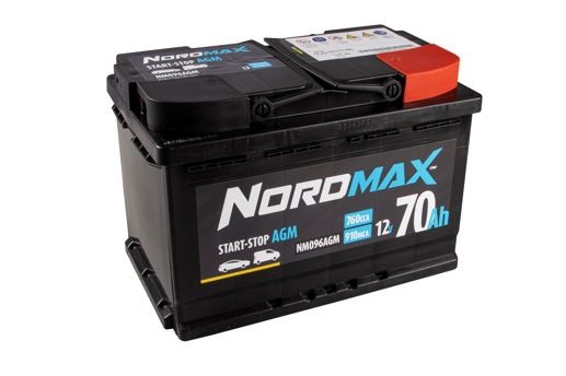 Startbatteri. Nordmax AGM 12V 70Ah 760A - P1505470 - alfa romeo, audi, bentley, bmw, cadillac, chevrolet, citroën, cupra, dacia, dodge, ds, ferrari,