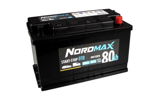 Startbatteri. Nordmax EFB 12V 80Ah 740A - P1505478 - alfa romeo, bmw, fiat, ford, hyundai, jeep, mini, nissan, opel, porsche, saab, seat, toyota, va