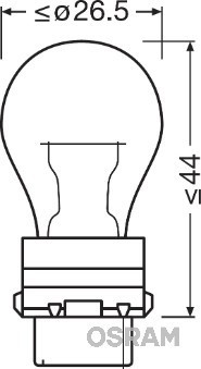 Glödlampa OSRAM ORIGINAL PY27/7W W2,5x16q, Fram, Bak - P1727368 - dodge charger, durango, journey, lincoln town car iii