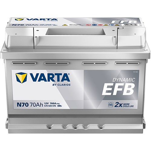 Startbatteri Varta Dynamic Efb N70 12v 70ah 760a, Baga - P1767424 - alfa romeo, audi, bmw, citroën, cupra, dacia, ds, fiat, ford, honda, hyundai, jeep