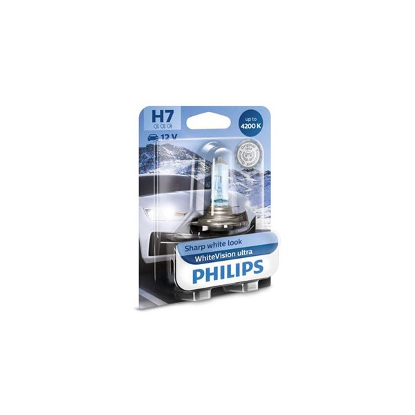 PHILIPS Halogenlampa PHILIPS WhiteVision ultra H7 PX26 - P1803571 - bmw, honda, kymco, triumph, suzuki, kawasaki, gilera, ducati, vespa, moto guzzi, a