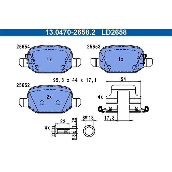 ATE Bromsbeläggsats, Bakaxel Ate ceramic - P2238464 - fiat 500l - OE 77366456, 77366457, 77367515